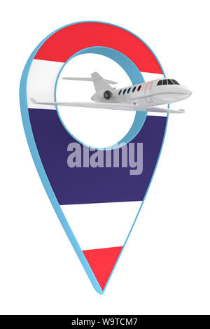 Avion privé avec code pin drapeau navigation Thaïlande. Le rendu 3D Banque D'Images