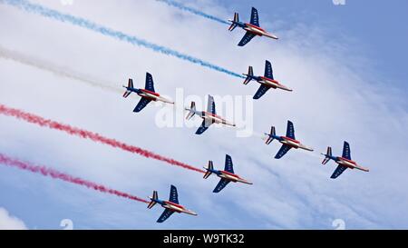 Alpha 8-jets de l'Armée de l'air française, l'équipe de vol acrobatique d'élite "Patrouille de France" à la Royal International Air Tattoo 2019 Banque D'Images