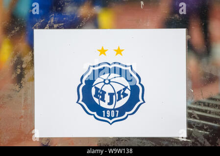 RIGA, Lettonie. Le 06 août, 2019. Logo de team HJK Helsinki, au cours de l'UEFA Europa League en troisième tour de qualification 1ère manche match de football entre Riga et HJK Helsinki FC. Stade Daugava, Riga. Banque D'Images