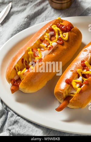 Vegan fait maison Hot Dog de carottes avec l'oignon et la moutarde Banque D'Images