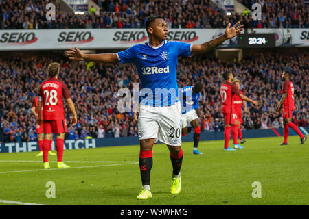 Glasgow, Royaume-Uni. Août 15, 2019. Le troisième tour de qualification de l'UEFA Europa League 2019-2020 entre les Glasgow Rangers et le FC Midtjylland a été joué à Ibrox stadium, Glasgow le terrain du Rangers qui vont dans cette ronde avec un 4 -2 du plomb. Rangers a remporté 3 -1 d'aller jusqu'au tour suivant. Credit : Findlay/Alamy Live News Banque D'Images