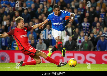 Glasgow, Royaume-Uni. Août 15, 2019. Le troisième tour de qualification de l'UEFA Europa League 2019-2020 entre les Glasgow Rangers et le FC Midtjylland a été joué à Ibrox stadium, Glasgow le terrain du Rangers qui vont dans cette ronde avec un 4 -2 du plomb. Rangers a remporté 3 -1 d'aller jusqu'au tour suivant. Credit : Findlay/Alamy Live News Banque D'Images