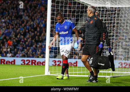 Glasgow, Royaume-Uni. Août 15, 2019. Le troisième tour de qualification de l'UEFA Europa League 2019-2020 entre les Glasgow Rangers et le FC Midtjylland a été joué à Ibrox stadium, Glasgow le terrain du Rangers qui vont dans cette ronde avec un 4 -2 du plomb. Rangers a remporté 3 -1 d'aller jusqu'au tour suivant. Credit : Findlay/Alamy Live News Banque D'Images