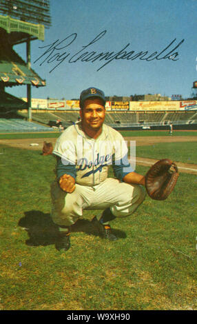 Roy Campanella dans Dodgers de Brooklyn vintage photo souvenir à Ebbets Partie à Brooklyn, NY Banque D'Images