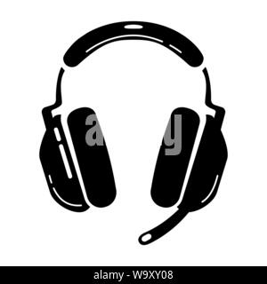 Icône glyphe casque de jeu. L'équipement de sports électroniques. Écouteurs avec microphone de l'ordinateur. Appareil de jeu. Symbole de Silhouette. L'espace négatif. Vector illustration isolé Illustration de Vecteur