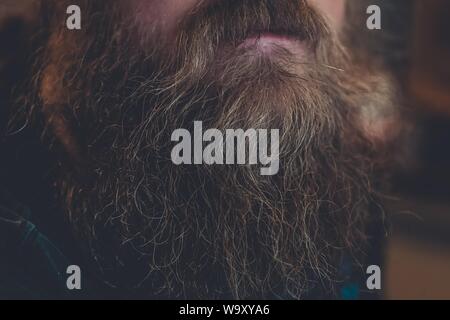 Gros plan extrême d'un homme avec une longue barbe Banque D'Images