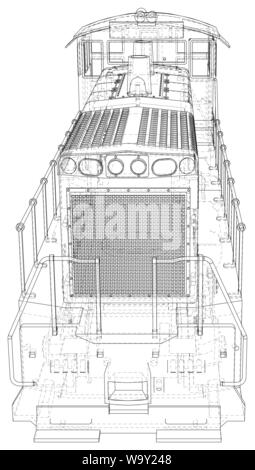 Technique des locomotives de fil de fer. Le rendu 3D de vecteur Illustration de Vecteur