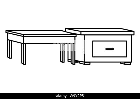 Éléments de travail de bureau et les dessins animés en noir et blanc Illustration de Vecteur