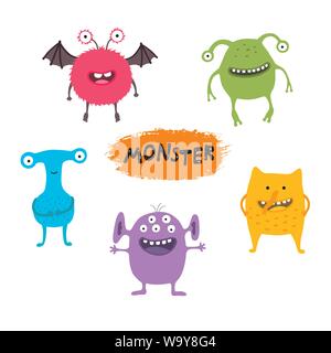 Jeu de cute cartoon monstres différents, des éléments de votre conception, d'impression et de bannières. Monster collection colorée. Happy Halloween. Fond blanc Illustration de Vecteur