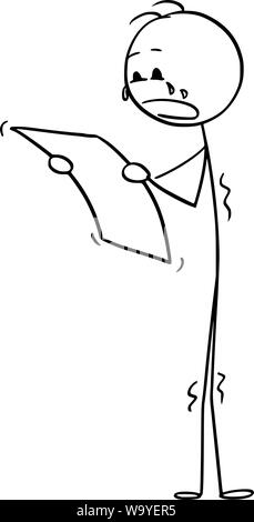 Vector cartoon stick figure dessin illustration conceptuelle de l'homme triste à pleurer ou businessman reading document ou lettre. Illustration de Vecteur