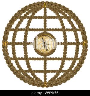 Boussole volant ancre globe rose des vents. Banque D'Images