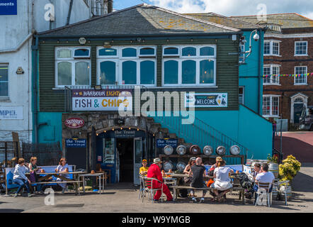 Harbour Lights restaurant Fish & Chips à Custom House Quay à Falmouth, Cornwall, UK. Banque D'Images