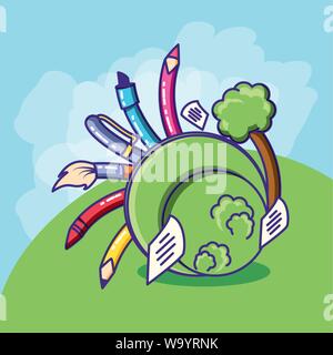 Set crayons avec le pinceau en paysage nature vector illustration design Illustration de Vecteur