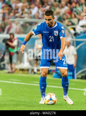 Nizhny Novgorod, Russie - le 11 juin 2019. Le milieu de terrain de l'équipe nationale chypriote Anthony Georgiou pendant l'UEFA Euro 2020 match de qualification contre la Russie Chypre ( Banque D'Images