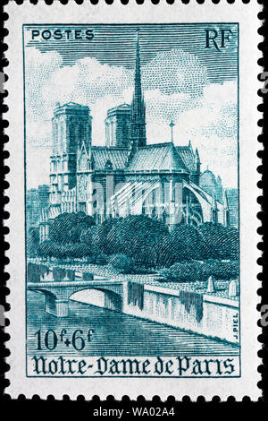 La cathédrale Notre-Dame de Paris, timbre-poste, France, 1947 Banque D'Images