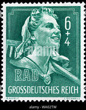 Femme avec râteau, Reichsarbeitsdienst, RAD, timbre-poste, Allemagne, 1944 Banque D'Images