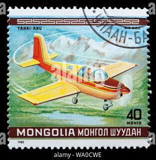 Nous Yanki-Anu, avion, timbre-poste, Mongolie, 1980 Banque D'Images