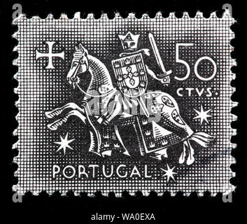 Chevalier à cheval, de l'étanchéité du roi Dinis, timbre-poste, Portugal, 1953 Banque D'Images