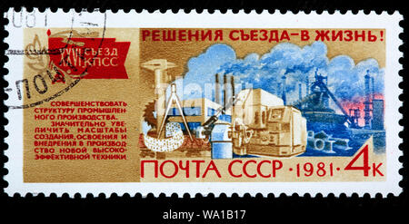 L'industrie, les résolutions du 26e Congrès du Parti Communiste, timbre-poste, Russie, URSS, 1981 Banque D'Images