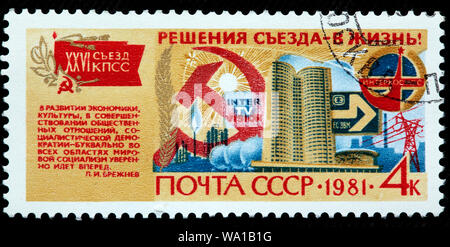 La coopération internationale, des résolutions de 26e Congrès du Parti Communiste, timbre-poste, Russie, URSS, 1981 Banque D'Images