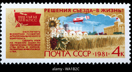 L'agriculture, des résolutions de 26e Congrès du Parti Communiste, timbre-poste, Russie, URSS, 1981 Banque D'Images