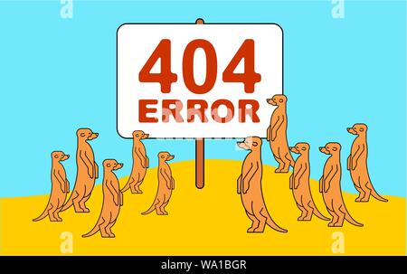Page d'erreur 404 et les suricates en désert. La famille suricates et attendre. Petite mangouste signe. Page Web introuvable. vector illustration Illustration de Vecteur