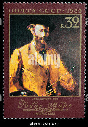 Autoportrait d'Edouard Manet (1832-1883), peintre moderniste français, timbre-poste, Russie, URSS, 1982 Banque D'Images