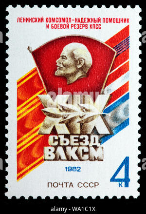 19ème Congrès de Komsomol, timbre-poste, Russie, URSS, 1982 Banque D'Images