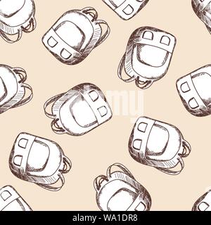 Sac à dos pour l'école sans couture. Sans couture. Doodle Croquis Retour à l'école du design. Vector Illustration. Illustration de Vecteur