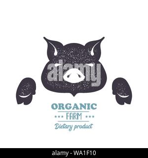 Cochon, porc, installations pour barbecue silhouette vintage black stamp Illustration de Vecteur