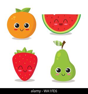 Mignon et drôle jeu de fruits. Vector illustration Illustration de Vecteur