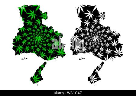 La Préfecture de Hyogo (divisions administratives du Japon, préfectures du Japon) La carte est conçue de feuilles de cannabis vert et noir, plan d'action de Hyogo fait de la marijuana Illustration de Vecteur