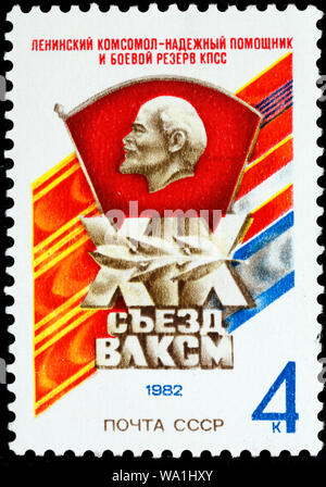 19ème Congrès de Komsomol, timbre-poste, Russie, URSS, 1982 Banque D'Images