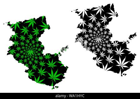 La préfecture de Wakayama (divisions administratives du Japon, préfectures du Japon) La carte est conçue de feuilles de cannabis vert et noir, carte de Wakayama fait de mari Illustration de Vecteur