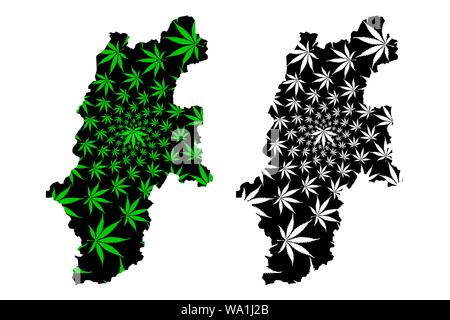 La Préfecture de Nagano (divisions administratives du Japon, préfectures du Japon) La carte est conçue de feuilles de cannabis vert et noir, carte de marijuan Nagano Illustration de Vecteur