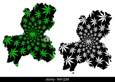 La préfecture de Gifu (divisions administratives du Japon, préfectures du Japon) La carte est conçue de feuilles de cannabis vert et noir, carte de Gifu la marijuana (m Illustration de Vecteur