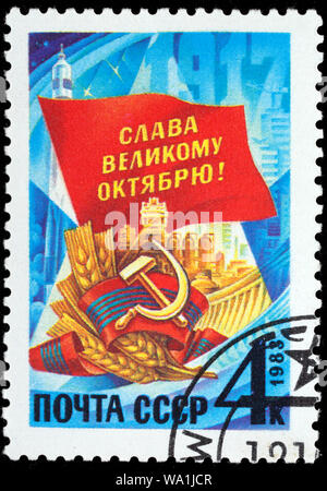 Anniversaire de la Grande Révolution d'octobre, timbre-poste, Russie, URSS, 1983 Banque D'Images