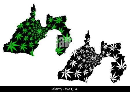 Préfecture de Shizuoka (divisions administratives du Japon, préfectures du Japon) La carte est conçue de feuilles de cannabis vert et noir, Shizuoka carte fait de mari Illustration de Vecteur