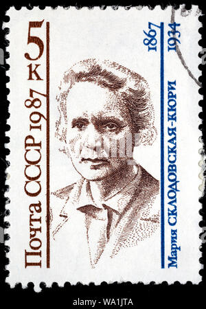 Marie Sklodowska Curie (1867-1934), physicien, chimiste, timbre-poste, Russie, URSS, 1987 Banque D'Images