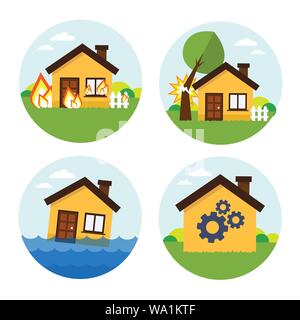 Chambre et les réparations d'accident. icônes rondes Vector illustration Illustration de Vecteur