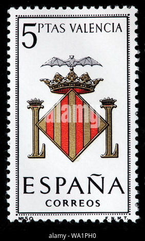 Valence, armoiries, timbre-poste, Espagne, 1966 Banque D'Images