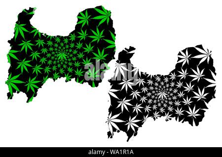 La Préfecture de Toyama (divisions administratives du Japon, préfectures du Japon) La carte est conçue de feuilles de cannabis vert et noir, Toyama carte de marijuan Illustration de Vecteur