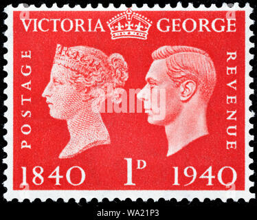 Des timbres du Centenaire, la reine Victoria, le roi George VI, timbre-poste, UK, 1940 Banque D'Images