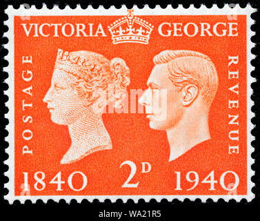 Des timbres du Centenaire, la reine Victoria, le roi George VI, timbre-poste, UK, 1940 Banque D'Images