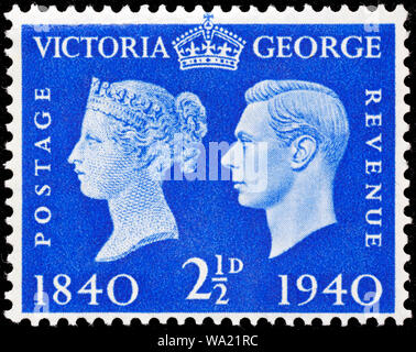 Des timbres du Centenaire, la reine Victoria, le roi George VI, timbre-poste, UK, 1940 Banque D'Images