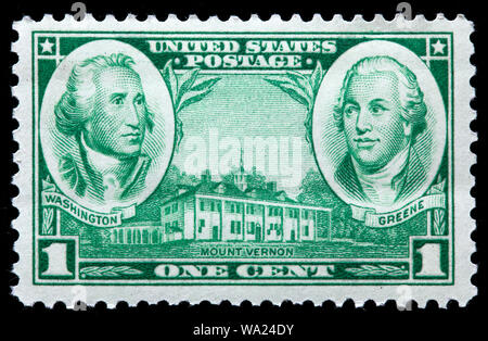 George Washington (1732-1799), Nathanael Greene (1742-1786), major général de l'armée continentale, Mount Vernon, timbre-poste, USA, 1936 Banque D'Images