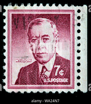 Woodrow Wilson (1856-1924), Président des Etats-Unis, timbre-poste, USA, 1956 Banque D'Images