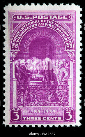 Washington prendre serment d'Office, 1789, timbre-poste, USA, 1939 Banque D'Images