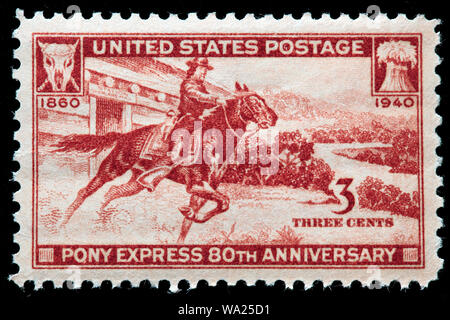 Pony Express Rider, timbre-poste, USA, 1940 Banque D'Images