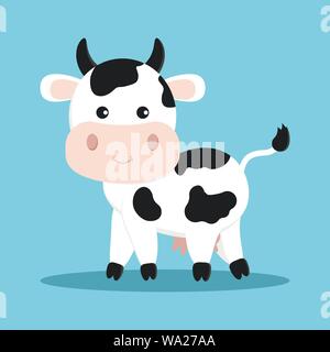 Mignon et sucré vache blanche avec des taches noires Vector illustration in cartoon style plat. Illustration de Vecteur